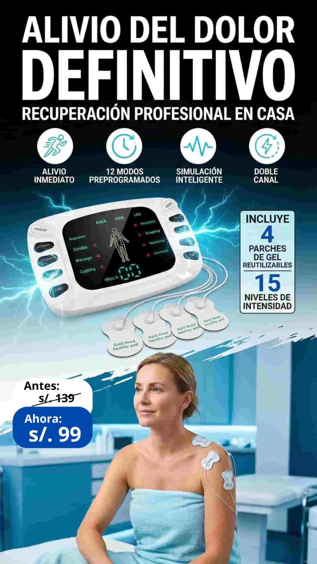 MASAJEADOR ELECTROESTIMULANTE TENS PRO 4 PARCHES