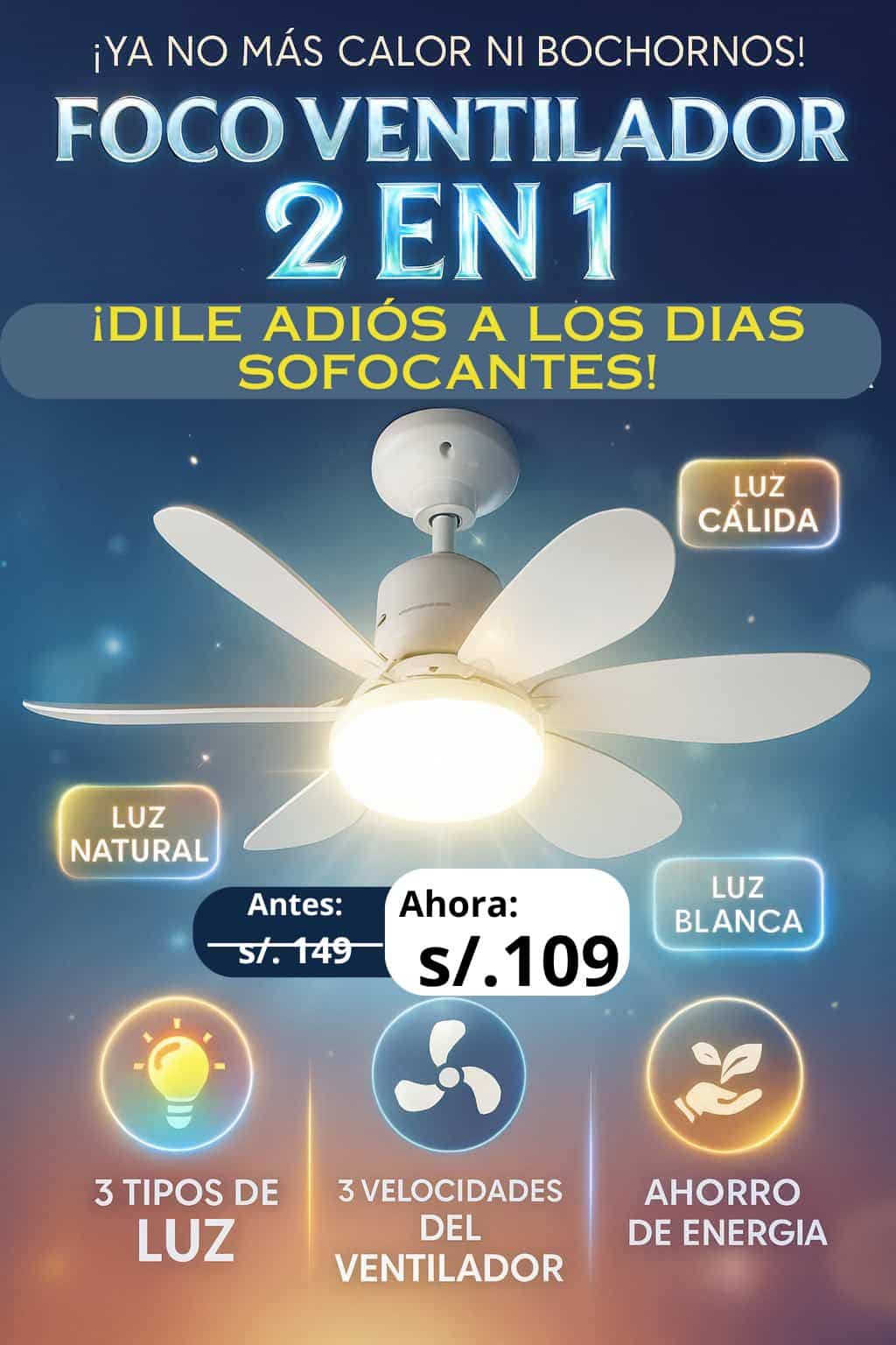 FOCO VENTILADOR 2 EN 1 CON CONTROL REMOTO 40 W