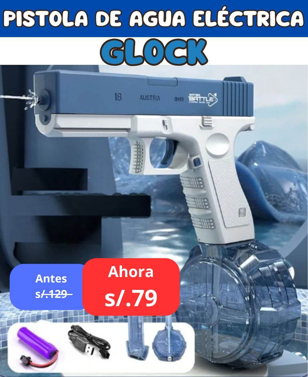 PISTOLA DE AGUA ELÉCTRICA GLOCK