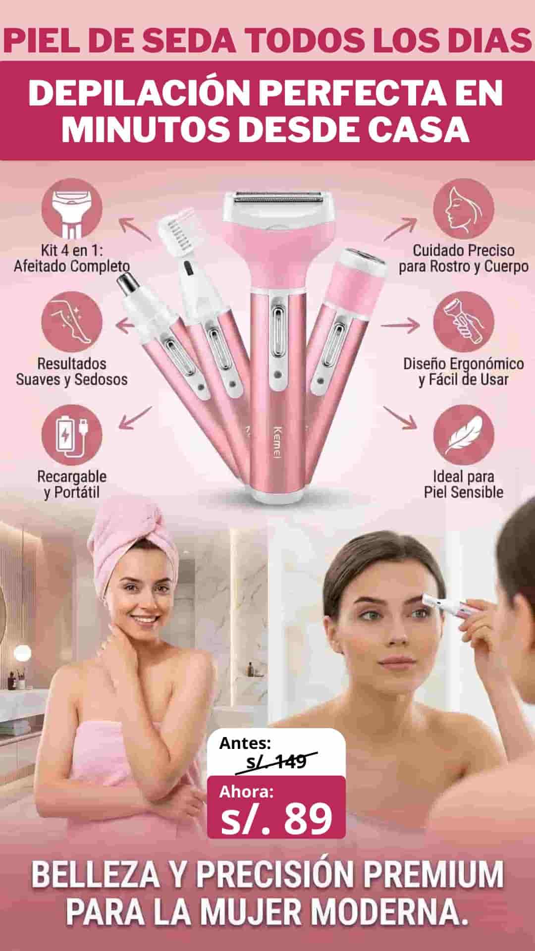 KIT DE DEPILACION 4 EN 1 MUJER KEMEI