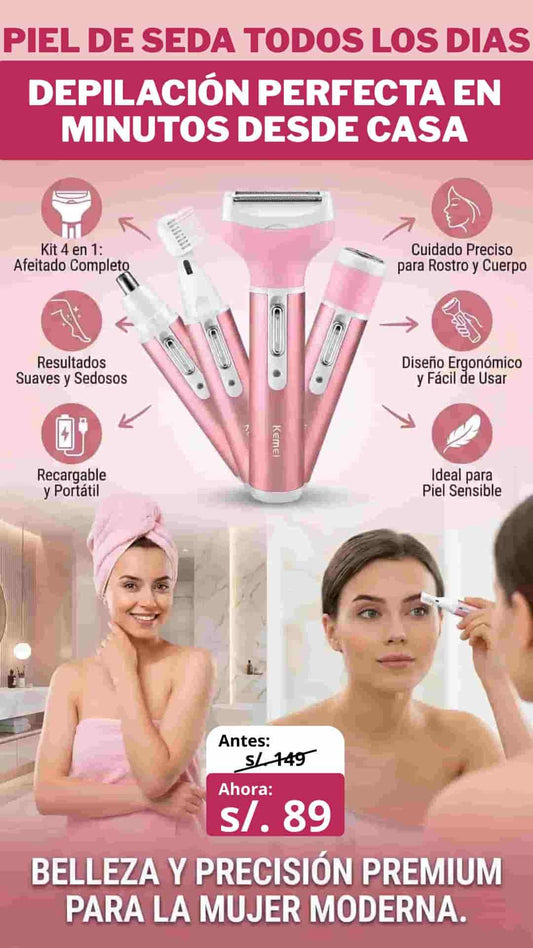 KIT DE DEPILACION 4 EN 1 MUJER KEMEI