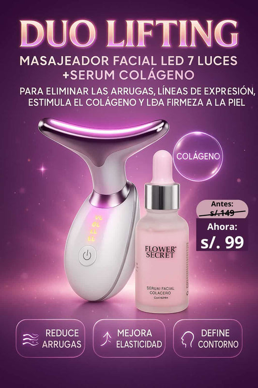 DUO LIFTING: MASAJEADOR FACIAL 7 COLORES + SÉRUM COLÁGENO