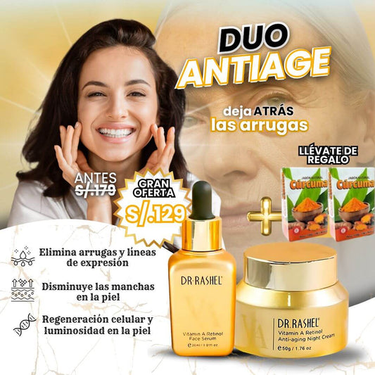 DÚO ANTIAGE: SÉRUM RETINOL Y CREMA FACIAL RETINOL DR. RASHEL + 🎁 2 JABONES CÚRCUMA