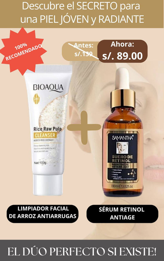 DÚO PERFECTO: LIMPIADOR FACIAL ARROZ + SÉRUM RETINOL ANTIAGE