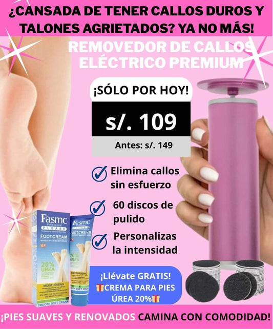 REMOVEDOR DE CALLOS PREMIUM + 60 REPUESTOS + REGALO: CREMA PARA PIES CON ÚREA 20%