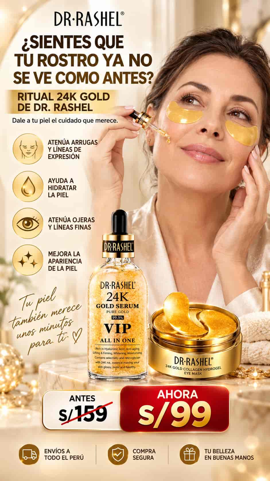 DUO ANTIEDAD 24K GOLD: SERUM 24K GOLD VIP+PARCHES PARA OJOS