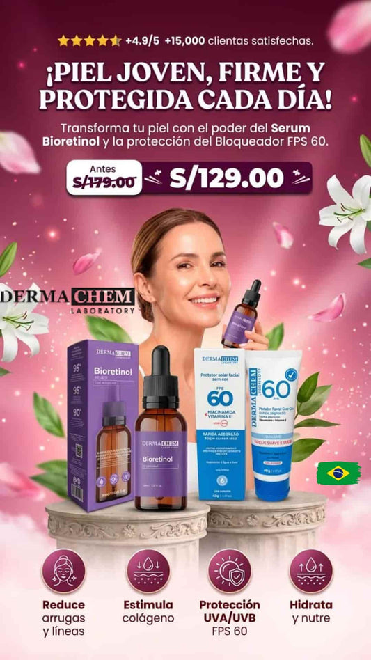 DÚO ANTIEDAD DERMACHEM: SÉRUM BIORETINOL + PROTECTOR SOLAR FPS 60