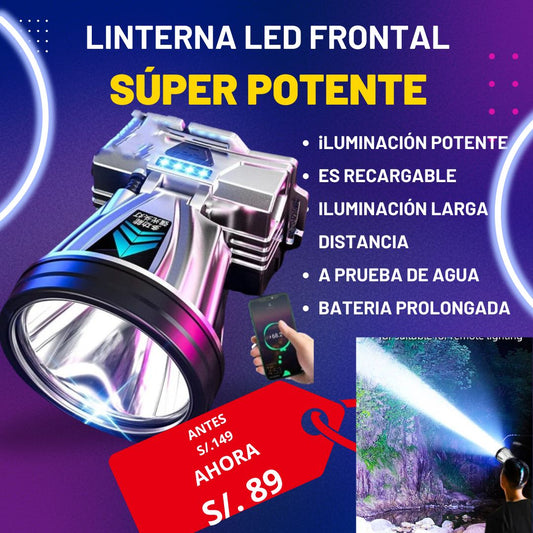 LINTERNA LED FRONTAL SÚPER POTENTE