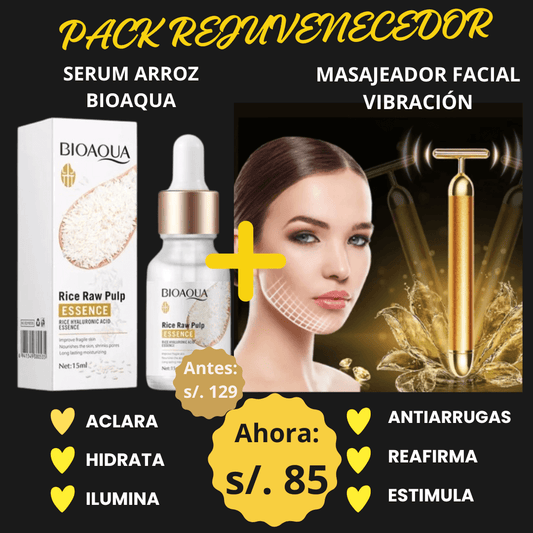 PACK REJUVENECEDOR: SÉRUM ARROZ BIOAQUA Y MASAJEADOR FACIAL CON VIBRACIÓN