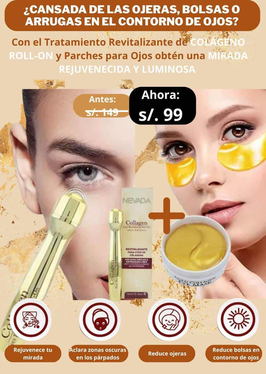 DUO REVITALIZANTE DE COLÁGENO ROLL ON Y PARCHES DE OJOS Y PÁRPADOS