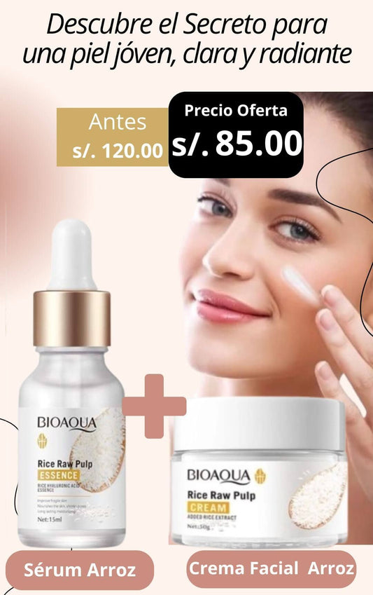 DÚO ACLARADOR BIOAQUA: SÉRUM ARROZ & CREMA FACIAL ARROZ