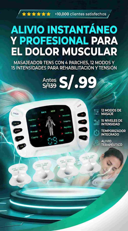 MASAJEADOR ELECTRO ESTIMULANTE TENS PRO 4 PARCHES