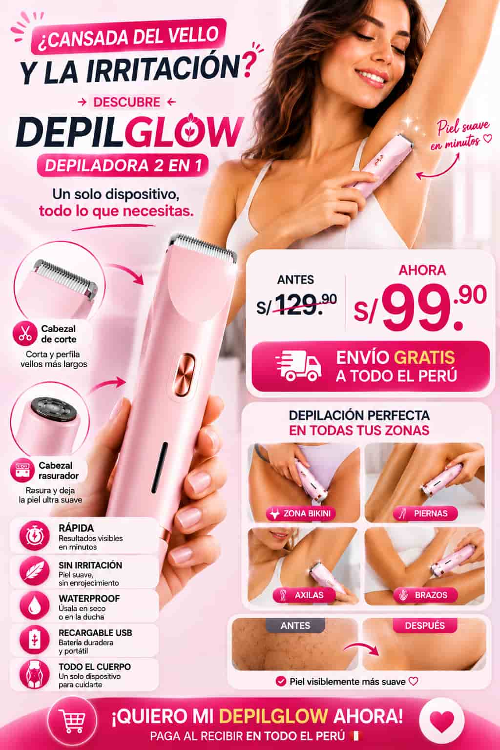DEPIGLOW - DEPILADORA RECARGABLE 2 EN 1