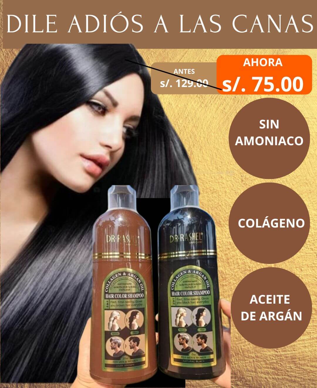 SHAMPOO ANTICANAS - COLÁGENO - ACEITE DE ARGÁN DR. RASHEL 400 mL.