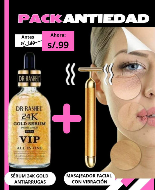 PACK ANTIEDAD: Sérum 24K DR. RASHEL + Masajeador T Facial con Vibración Antiarrugas